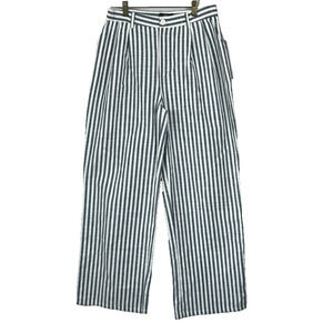 Aqua Pants Women's Size Medium Blue White Striped Straight Leg Flax Blend NWT